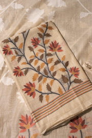 Floral Fiesta Beige Soft Cotton Unstitched Suit Set